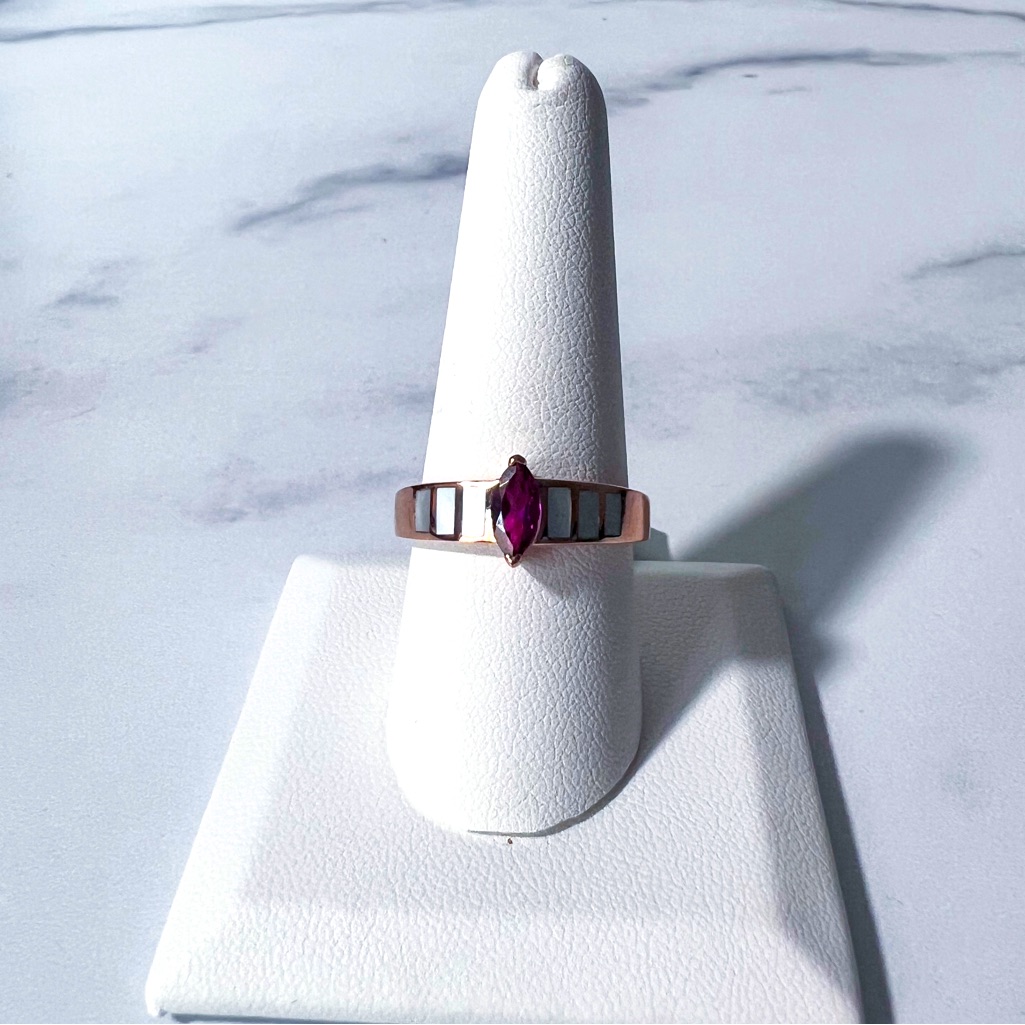 0.42ct Rhodolite Garnet W/Mother-Of-Pearl 18k Rose Gold Over Silver